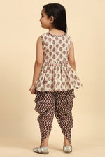 Load image into Gallery viewer, Printed Light Brown Cotton Readymade Trendy Kids Kurti With Dhoti Style Bottom