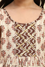 Load image into Gallery viewer, Printed Light Brown Cotton Readymade Trendy Kids Kurti With Dhoti Style Bottom