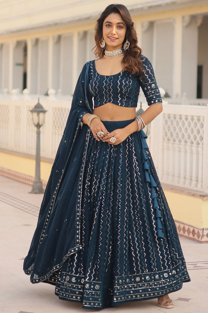 Sangeet Wear Blue Color Lehenga Choli In Fancy Fabric