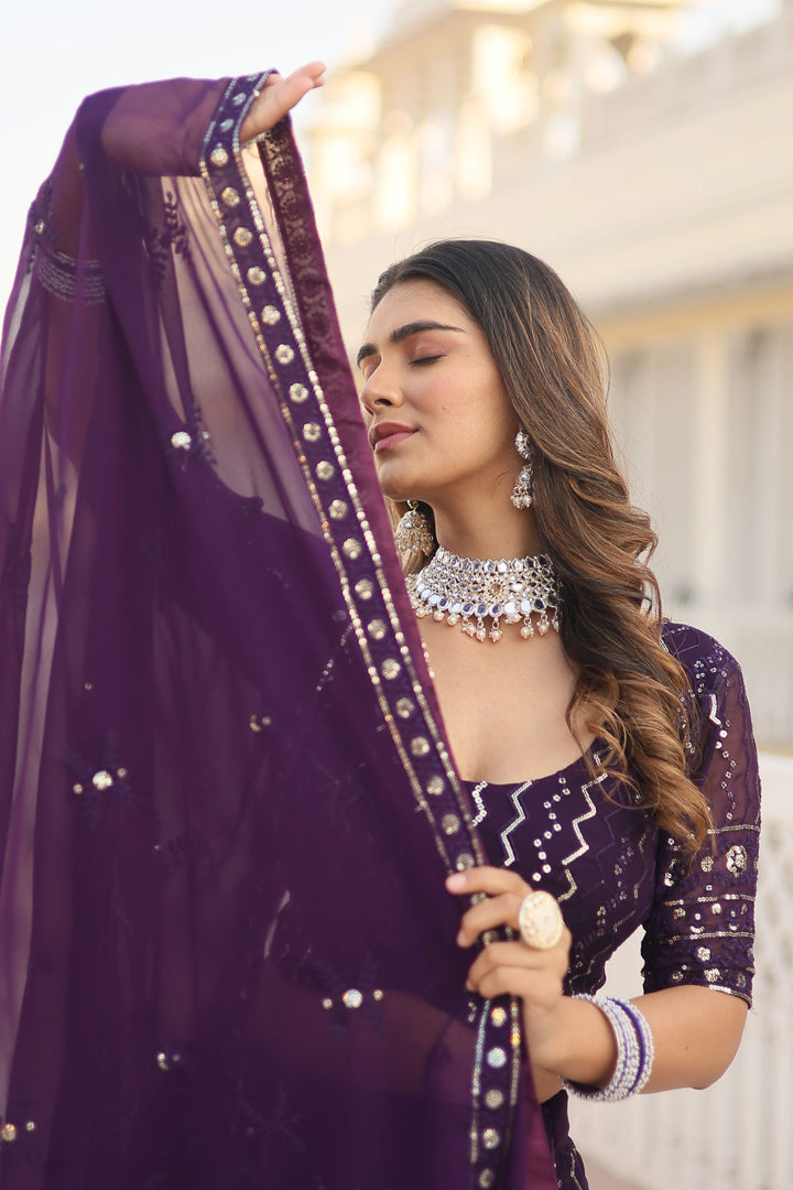 Fancy Fabric Purple Lehenga Choli For Sangeet Function