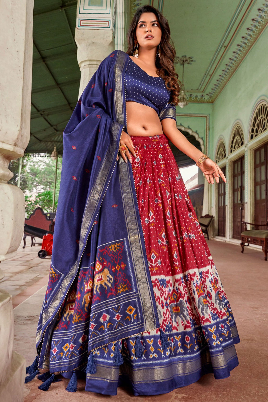 Art Silk Red Color Sangeet Wear Printed 3 Piece Lehenga Choli