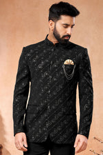 Load image into Gallery viewer, Fancy Black Wedding Wear Readymade Lovely Jodhpuri Jacket For Men