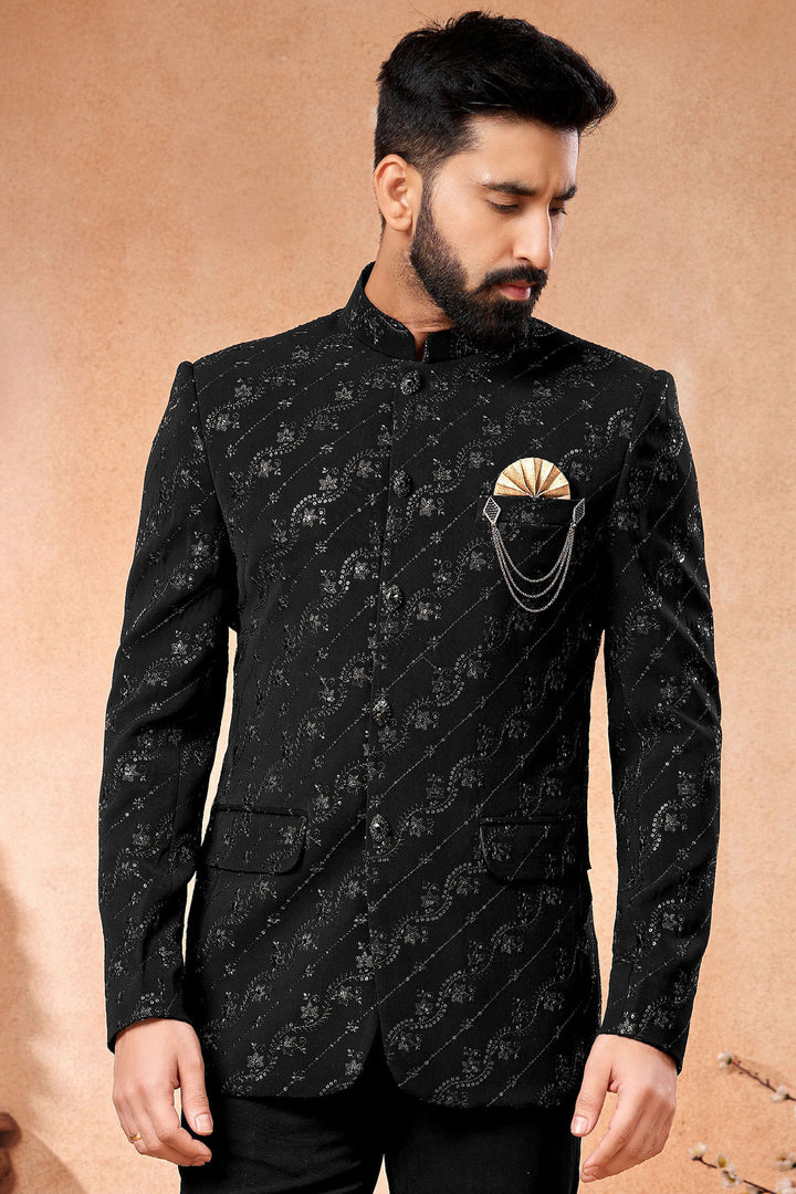 Fancy Black Wedding Wear Readymade Lovely Jodhpuri Jacket For Men