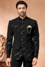 Load image into Gallery viewer, Pretty Fancy Fabric Wedding Wear Readymade Men Jodhpuri Jacket In Black Color