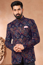 Load image into Gallery viewer, Beautiful Blue Color Wedding Wear Readymade Jodhpuri Jacket For Men In Velvet Fabric