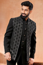 Load image into Gallery viewer, Fancy Fabric Black Color Wedding Wear Designer Readymade Jodhpuri Jacket For Men