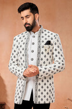 Load image into Gallery viewer, White Color Wedding Wear Velvet Fabric Designer Readymade Jodhpuri Jacket For Men