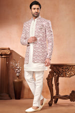 Load image into Gallery viewer, Embroidery Work Pink Banarasi Silk Graceful Readymade Men Indo Western Jodhpuri Suit