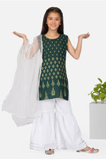 Load image into Gallery viewer, Cotton Fabric Printed Dark Green Color Readymade Kids Kurti With Palazzo Style Bottom
