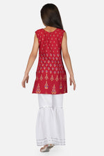 Load image into Gallery viewer, Printed Maroon Color Cotton Fabric Readymade Kids Kurti With Palazzo Style Bottom
