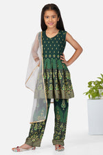 Load image into Gallery viewer, Function Wear Cotton Fabric Dark Green Color Printed Readymade Kids Salwar Suit
