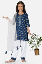 Load image into Gallery viewer, Blue Color Cotton Fabric Printed Readymade Kids Salwar Kameez
