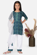 Load image into Gallery viewer, Cotton Fabric Printed Teal Color Readymade Kids Salwar Suit
