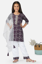 Load image into Gallery viewer, Wine Cotton Fabric Fancy Printed Readymade Kids Salwar Suit
