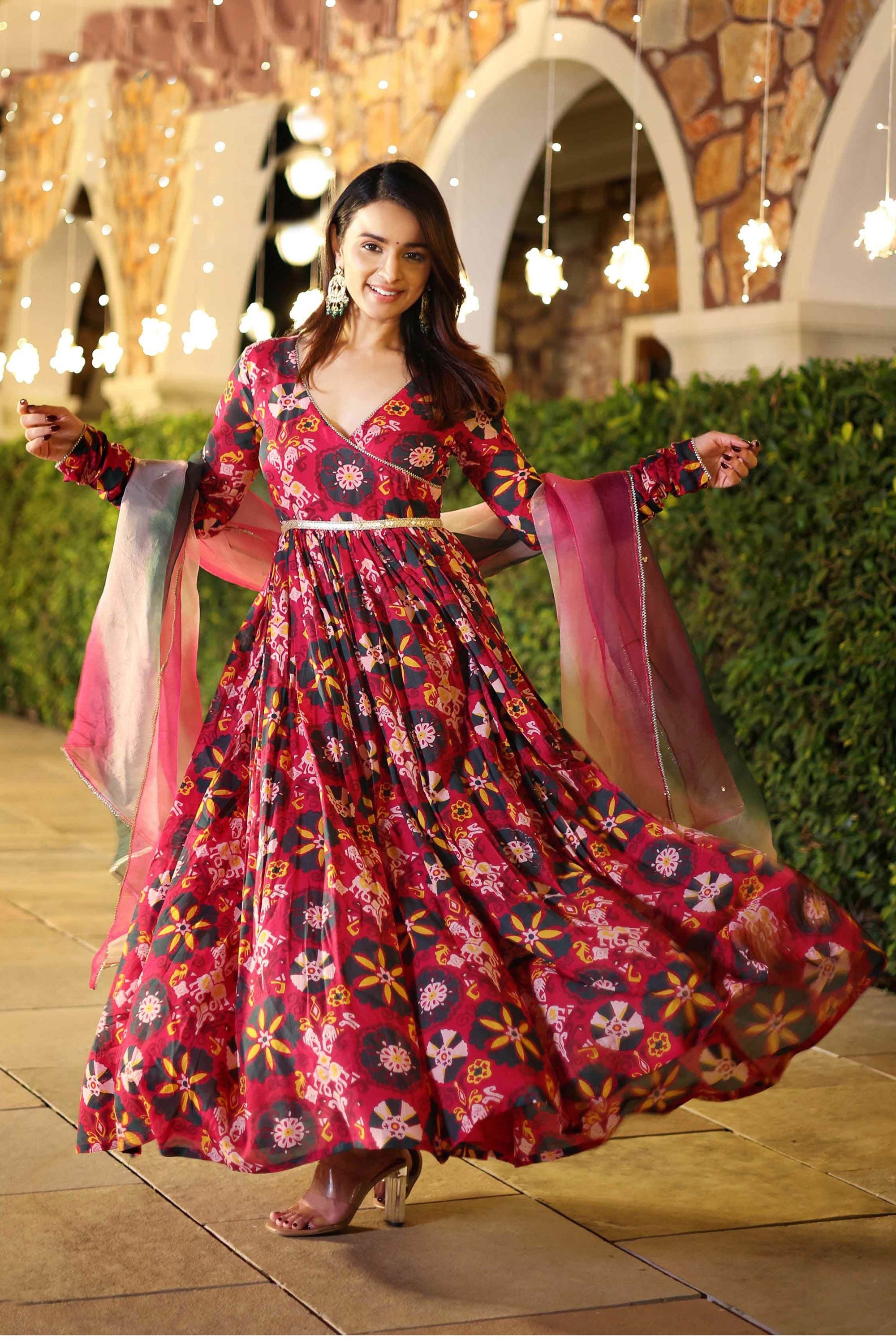 Fabulous Art Silk Fabric Pink Color Digital Printed Anarkali Suit