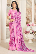 Load image into Gallery viewer, Beguiling Printed Work On Pink Color Crepe Silk Fabric Saree
