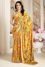 Load image into Gallery viewer, Incredible Printed Work On Crepe Silk Fabric Yellow Color Saree
