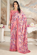 Load image into Gallery viewer, Engaging Peach Color Crepe Silk Fabric Saree With Printed Work
