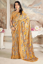 Load image into Gallery viewer, Trendy Crepe Silk Fabric Mustard Color Saree With Printed Work
