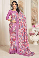Load image into Gallery viewer, Graceful Crepe Silk Fabric Pink Color Saree With Printed Work

