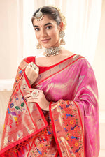 Load image into Gallery viewer, Pink Color Gorgeous Handloom Saree With Printed Work

