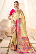 Load image into Gallery viewer, Cream Color Glorious Handloom Saree With Printed Work
