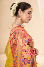 Load image into Gallery viewer, Blazing Yellow Color Printed Work Handloom Saree
