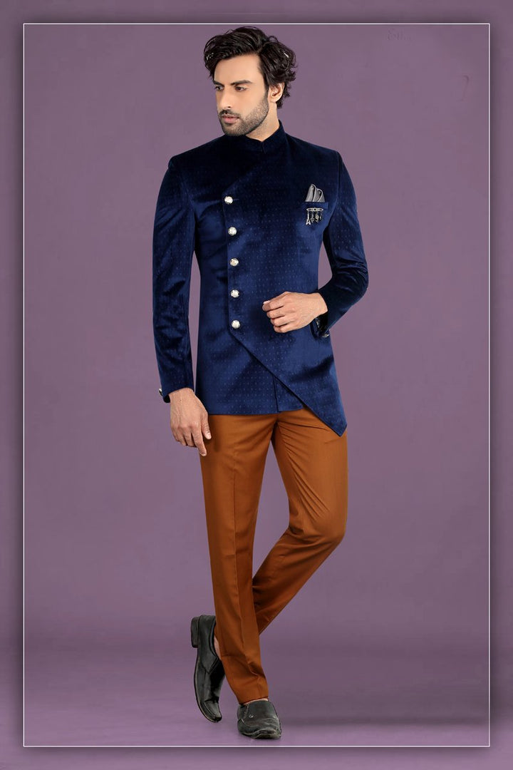 Blue Color Fancy Fabric Sangeet Wear Designer Jodhpuri Suit For Men