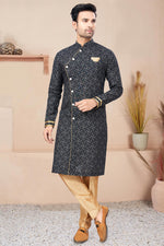 Load image into Gallery viewer, Printed Appealing Black Color Cotton Fabric Readymade Indo Western For Men
