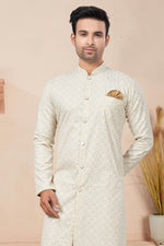 Load image into Gallery viewer, Printed Cream Color Gorgeous Cotton Readymade Indo Western For Men
