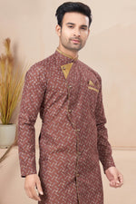 Load image into Gallery viewer, Lovely Brown Color Printed Readymade Indo Western For Men
