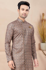 Load image into Gallery viewer, Printed Brown Color Pretty Readymade Indo Western For Men In Cotton Fabric

