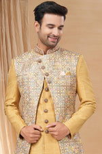 Load image into Gallery viewer, Art Silk Fabric Beige Magnificent Readymade Men Indo Western

