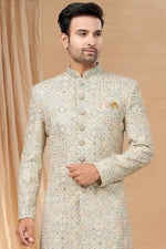 Load image into Gallery viewer, Sea Green Color Readymade Fancy Fabric Indo Western For Men
