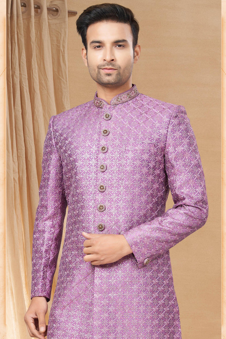 Readymade Indo Western For Men In Fancy Fabric Purple Color