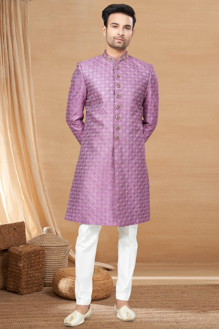 Readymade Indo Western For Men In Fancy Fabric Purple Color