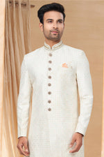 Load image into Gallery viewer, Off White Color Gorgeous Fancy Fabric Readymade Indo Western For Men
