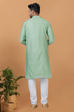 Load image into Gallery viewer, Fetching Sea Green Cotton Fabric Sequins Embroidery Readymade Kurta Pyjama For Men
