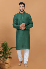 Load image into Gallery viewer, Green Color Sequins Embroidery Cotton Fabric Striking Readymade Kurta Pyjama For Men
