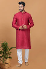Load image into Gallery viewer, Stunning Cotton Fabric Sequins Embroidery Readymade Kurta Pyjama For Men
