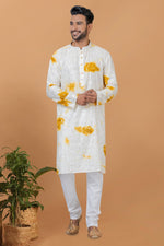 Load image into Gallery viewer, Beautiful Chanderi Fabric Readymade Kurta Pyjama For Men In White Color
