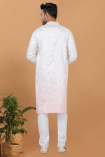 Load image into Gallery viewer, Art Silk White Color Readymade Designer Men Kurta Pyjama
