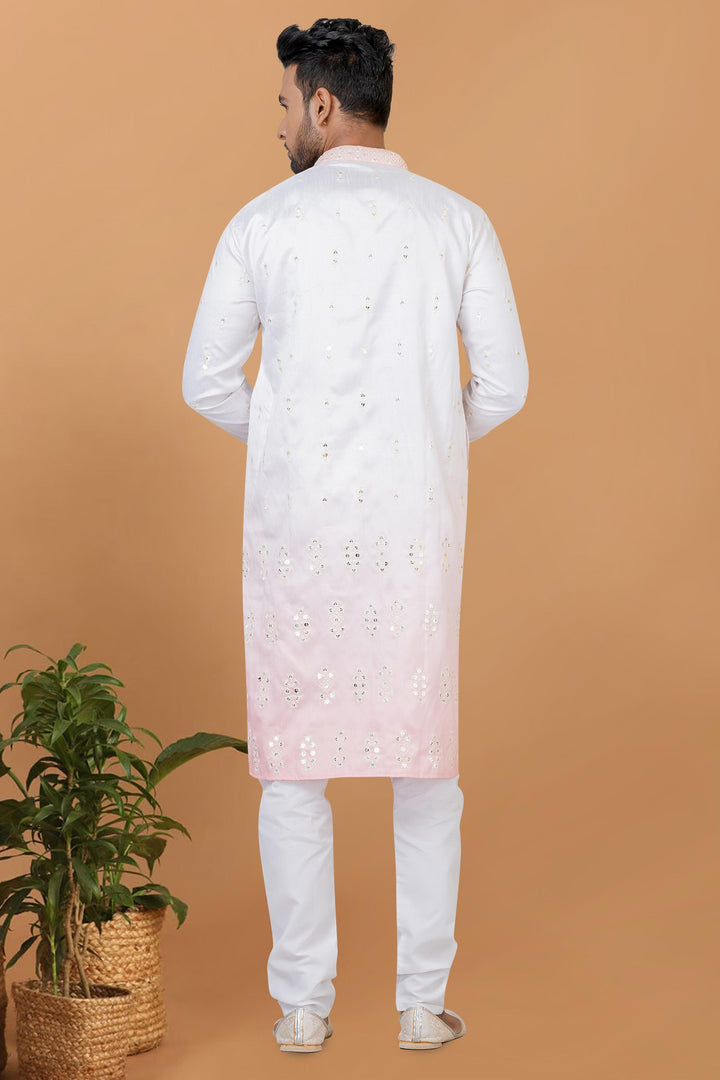 Art Silk White Color Readymade Designer Men Kurta Pyjama