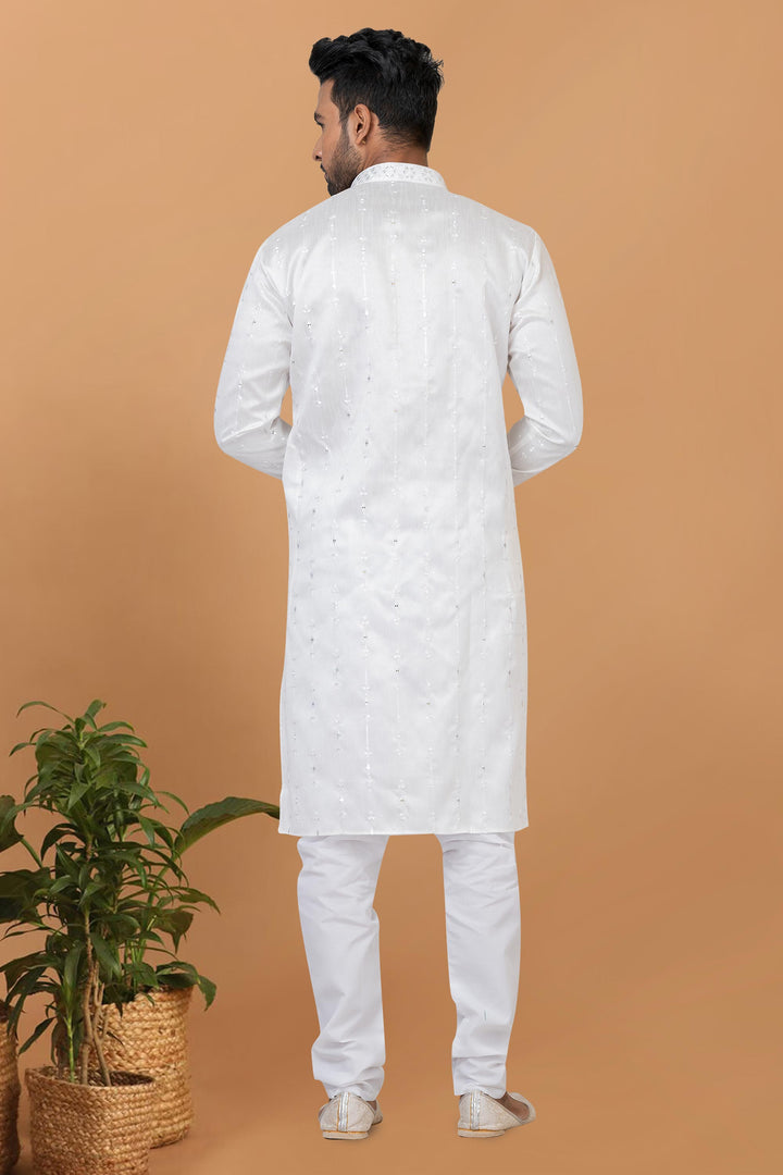 White Color Readymade Lovely Kurta Pyjama For Men