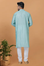 Load image into Gallery viewer, Pretty Cotton Fabric Readymade Men Kurta Pyjama In Light Cyan Color
