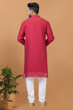Load image into Gallery viewer, Red Color Cotton Fabric Fancy Readymade Kurta Pyjama For Men
