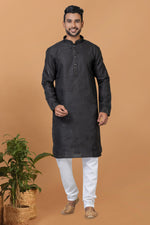 Load image into Gallery viewer, Appealing Black Color Cotton Fabric Readymade Kurta Pyjama For Men

