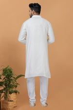 Load image into Gallery viewer, Sequins Embroidery White Color Readymade Cotton Fabric Kurta Pyjama For Men
