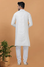 Load image into Gallery viewer, Cotton Fabric White Color Sequins Embroidery Trendy Readymade Men Kurta Pyjama
