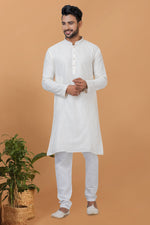 Load image into Gallery viewer, Cotton Fabric White Color Sequins Embroidery Trendy Readymade Men Kurta Pyjama
